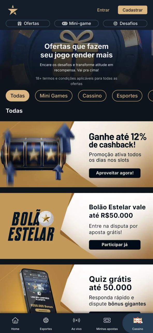Aproveite os bônus e promoções da Estrela Bet.