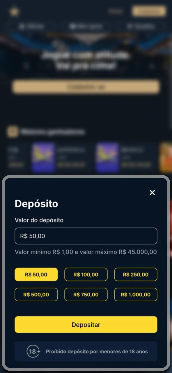 Faça um depósito e comece a jogar no aplicativo Estrela Bet.