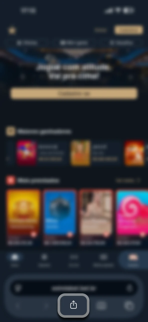 Abra o menu de compartilhamento na página da Estrela Bet.