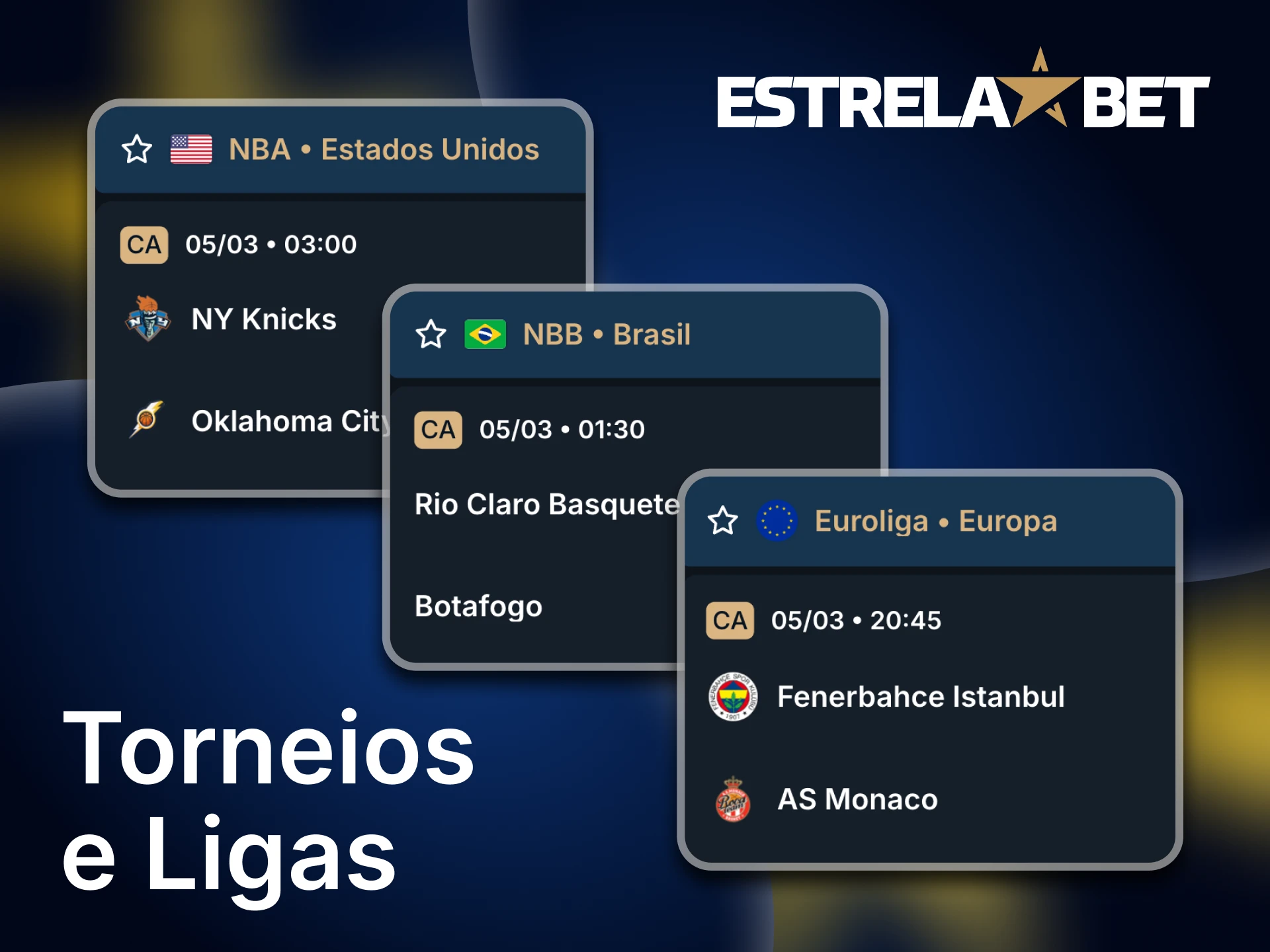 Aposte nos principais torneios e ligas de basquetebol na Estrela Bet.