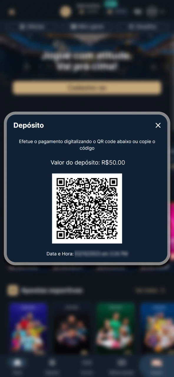 Adicione o valor ao seu saldo através do código QR da Estrela Bet.