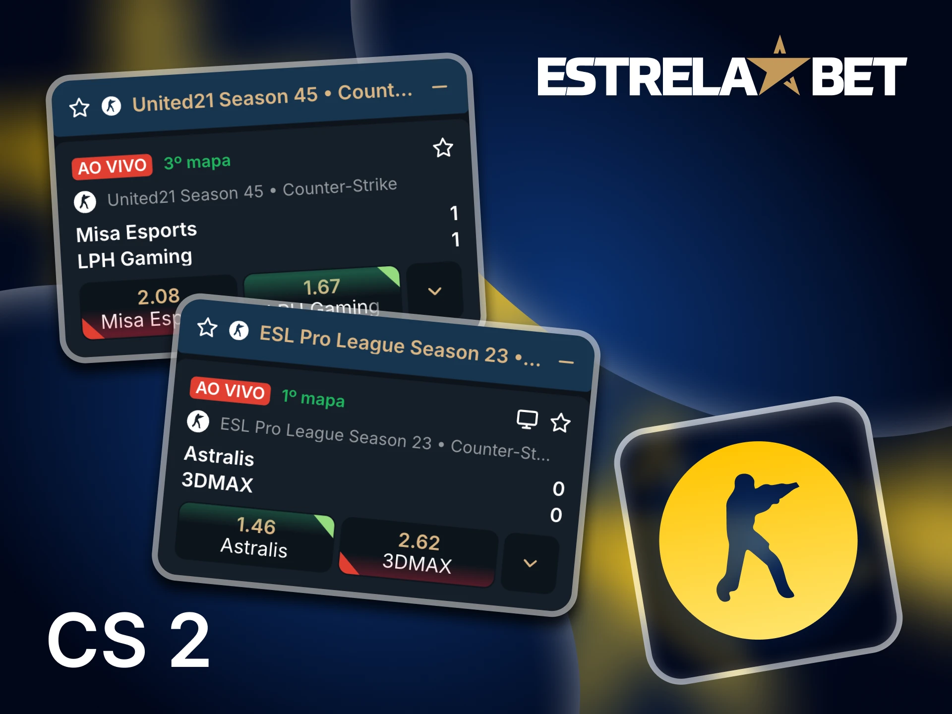 Aposte nos seus torneios favoritos de CS2 na plataforma Estrela Bet.
