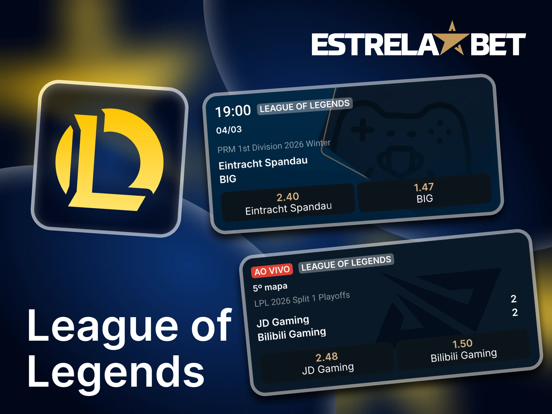 A Estrela Bet cobre uma grande variedade de mercados de League of Legends.