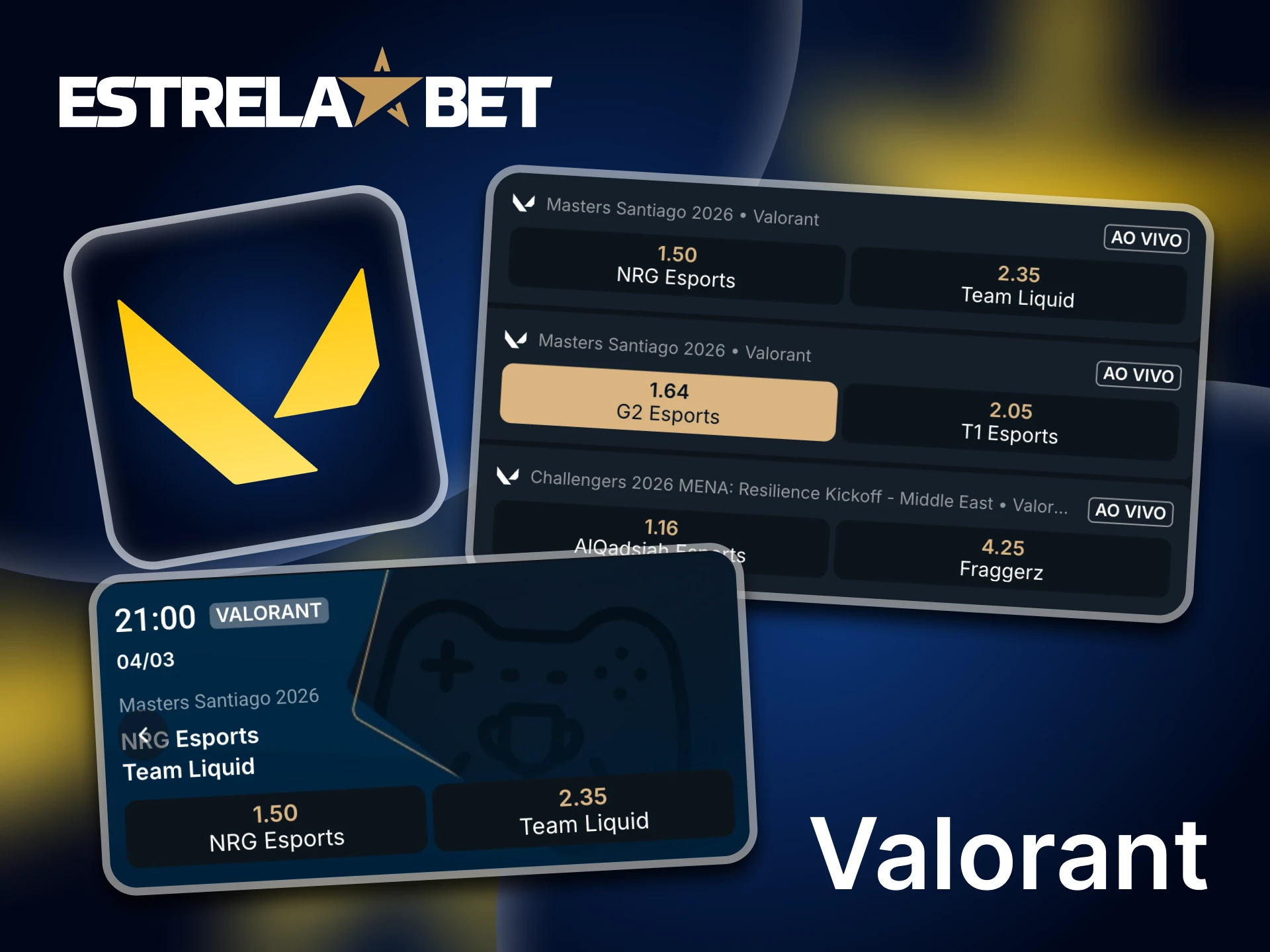 Escolha um evento de Valorant disponível para apostar na Estrela Bet.