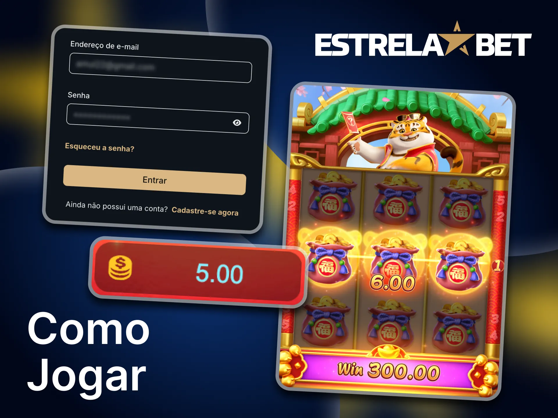 Siga os passos para começar a jogar com a Fortune Tiger na Estrela Bet.