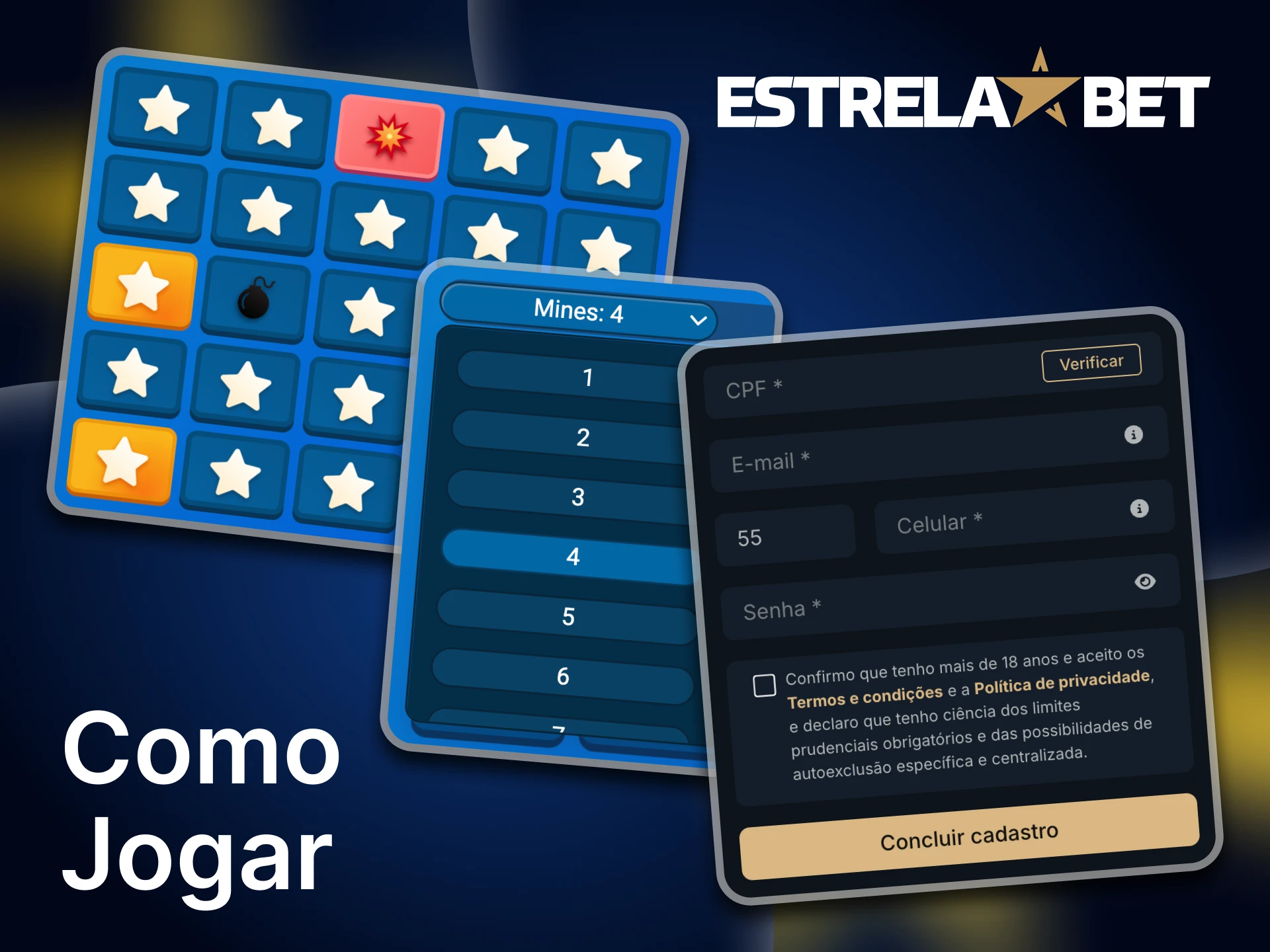Siga alguns passos para começar seu primeiro jogo Mines na Estrela Bet.