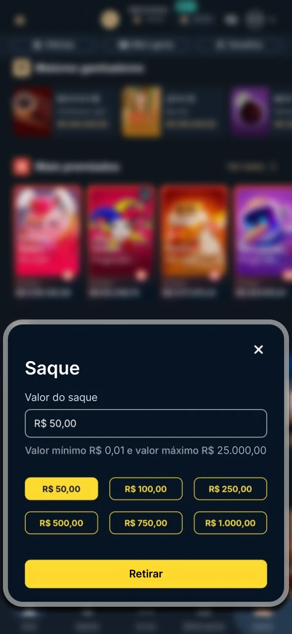Escolha o valor do seu saque na plataforma Estrela Bet.