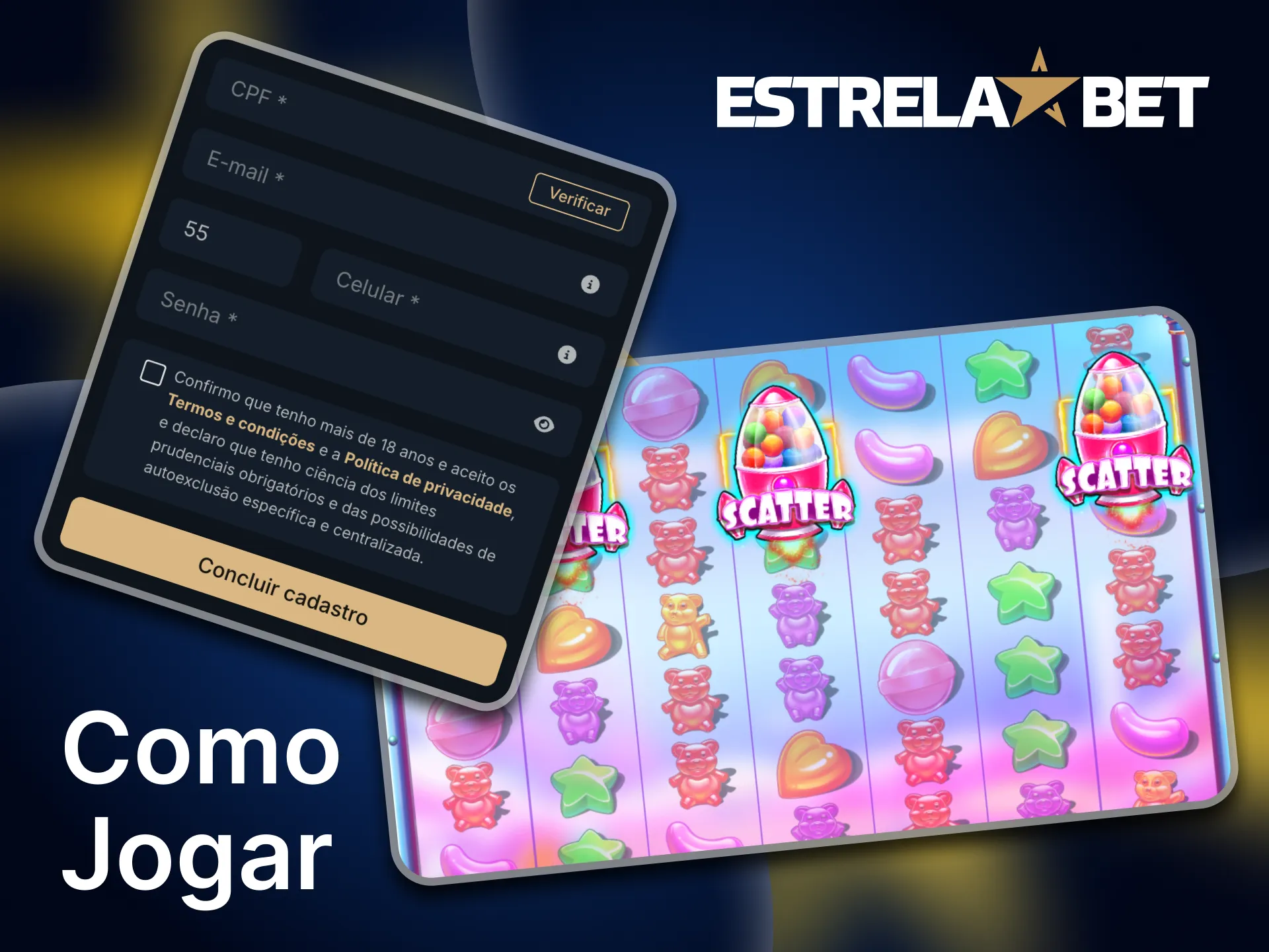 Siga os passos para fazer sua primeira aposta no Estrela Bet Sugar Rush.