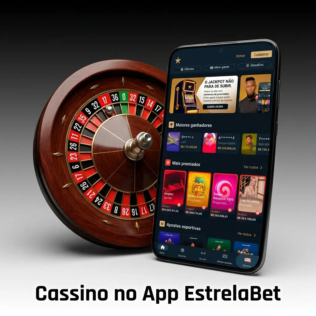 Lobby do cassino no app EstrelaBet com slots, ao vivo e crash games otimizados para celular Android e iOS