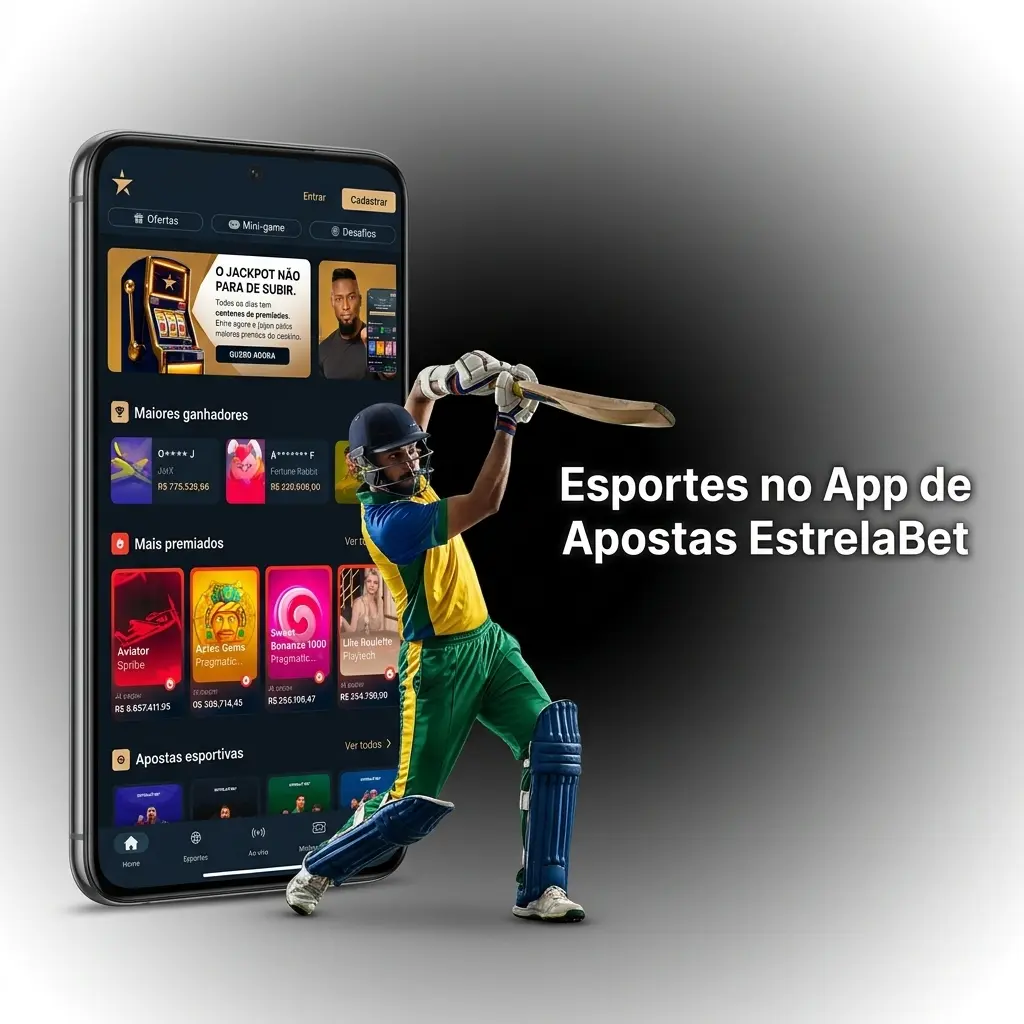 Modalidades esportivas disponíveis no app EstrelaBet, incluindo futebol, basquete, tênis, MMA e e-sports